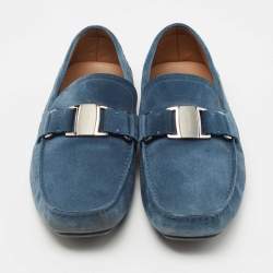 Pre Owned Salvatore Ferragamo Blue Suede Sardegna Loafers Size 43.5