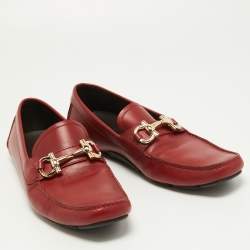Pre Owned Salvatore Ferragamo Red Leather Parigi Slip On Loafers Size 44
