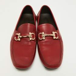 Pre Owned Salvatore Ferragamo Red Leather Parigi Slip On Loafers Size 44