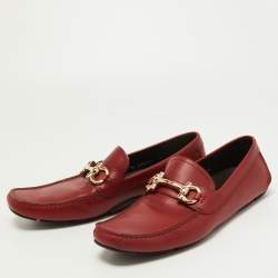 Pre Owned Salvatore Ferragamo Red Leather Parigi Slip On Loafers Size 44
