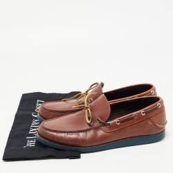 Pre Owned Salvatore Ferragamo Brown Leather Bow Slip On Loafers Size 41.5