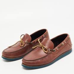 Pre Owned Salvatore Ferragamo Brown Leather Bow Slip On Loafers Size 41.5