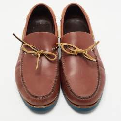 Pre Owned Salvatore Ferragamo Brown Leather Bow Slip On Loafers Size 41.5