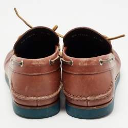 Pre Owned Salvatore Ferragamo Brown Leather Bow Slip On Loafers Size 41.5