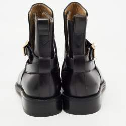 Pre Owned Salvatore Ferragamo Black Leather Buckle Ankle Boots Size 41.5