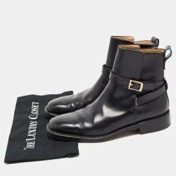 Pre Owned Salvatore Ferragamo Black Leather Buckle Ankle Boots Size 41.5