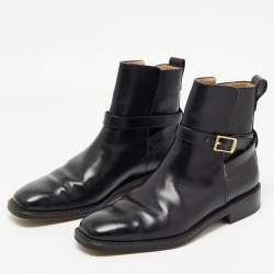 Pre Owned Salvatore Ferragamo Black Leather Buckle Ankle Boots Size 41.5