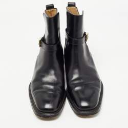 Pre Owned Salvatore Ferragamo Black Leather Buckle Ankle Boots Size 41.5