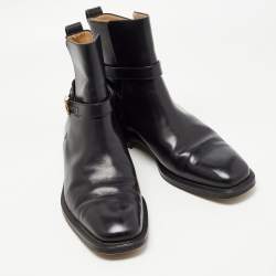 Pre Owned Salvatore Ferragamo Black Leather Buckle Ankle Boots Size 41.5