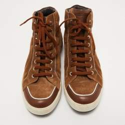 مملوكة مسبقًا Salvatore Ferragamo Brown Leather and Suede High Top Sneakers Size 43