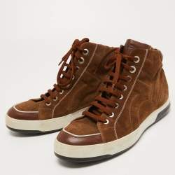 مملوكة مسبقًا Salvatore Ferragamo Brown Leather and Suede High Top Sneakers Size 43