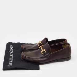 Pre Owned Salvatore Ferragamo Brown Leather Gancini Loafers Size 41.5