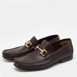 Pre Owned Salvatore Ferragamo Brown Leather Gancini Loafers Size 41.5