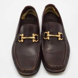 Pre Owned Salvatore Ferragamo Brown Leather Gancini Loafers Size 41.5