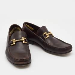 Pre Owned Salvatore Ferragamo Brown Leather Gancini Loafers Size 41.5