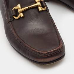 Pre Owned Salvatore Ferragamo Brown Leather Gancini Loafers Size 41.5