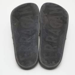 Pre Owned Salvatore Ferragamo Black/Grey Rubber Gancini Logo Slide Sandals Size 44