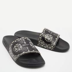 Pre Owned Salvatore Ferragamo Black/Grey Rubber Gancini Logo Slide Sandals Size 44