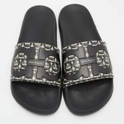 Pre Owned Salvatore Ferragamo Black/Grey Rubber Gancini Logo Slide Sandals Size 44