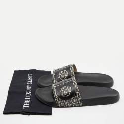 Pre Owned Salvatore Ferragamo Black/Grey Rubber Gancini Logo Slide Sandals Size 44