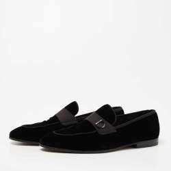 Pre Owned Salvatore Ferragamo Black Velvet Andrea Loafers Size 43.5