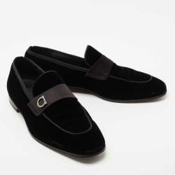 Pre Owned Salvatore Ferragamo Black Velvet Andrea Loafers Size 43.5