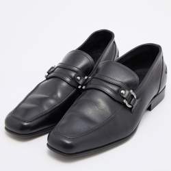 Salvatore Ferragamo Black Leaher Gancini Bit Slip On Loafers Size 41 