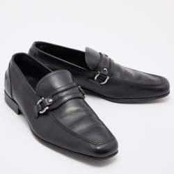 Salvatore Ferragamo Black Leaher Gancini Bit Slip On Loafers Size 41 