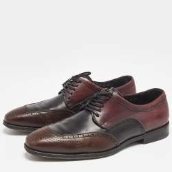 Pre Owned Salvatore Ferragamo Black/Brown Leather Lace Up Brogue Derby Size 42
