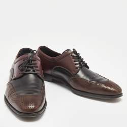 Pre Owned Salvatore Ferragamo Black/Brown Leather Lace Up Brogue Derby Size 42