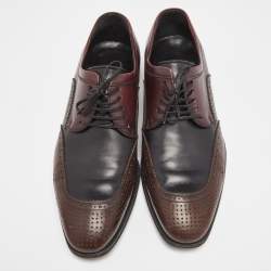Pre Owned Salvatore Ferragamo Black/Brown Leather Lace Up Brogue Derby Size 42