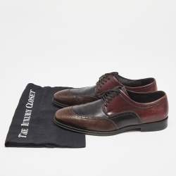 Pre Owned Salvatore Ferragamo Black/Brown Leather Lace Up Brogue Derby Size 42