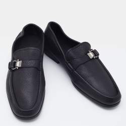 Pre Owned Salvatore Ferragamo Black Leather Gancini Bit Loafers Size 44