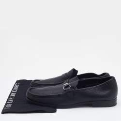 Pre Owned Salvatore Ferragamo Black Leather Gancini Bit Loafers Size 44