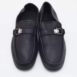 Pre Owned Salvatore Ferragamo Black Leather Gancini Bit Loafers Size 44