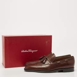 Salvatore Ferragamo Brown Leather Loreno Tassel Slip On Loafers Size Size 44