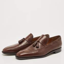 Salvatore Ferragamo Brown Leather Loreno Tassel Slip On Loafers Size Size 44
