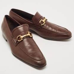 Pre Owned Salvatore Ferragamo Brown Leather Horsebit Slip On Loafers Size 44