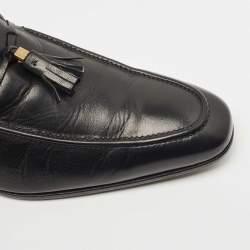 مملوكة مسبقًا Salvatore Ferragamo Black Leather Tassel Slip On Loafers Size 44