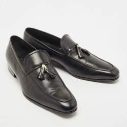 مملوكة مسبقًا Salvatore Ferragamo Black Leather Tassel Slip On Loafers Size 44