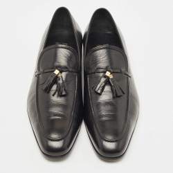 مملوكة مسبقًا Salvatore Ferragamo Black Leather Tassel Slip On Loafers Size 44