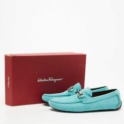 Pre Owned Salvatore Ferragamo Blue Suede Gancini Loafers Size 43