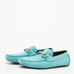Pre Owned Salvatore Ferragamo Blue Suede Gancini Loafers Size 43