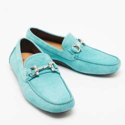 Pre Owned Salvatore Ferragamo Blue Suede Gancini Loafers Size 43