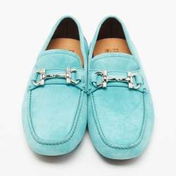 Pre Owned Salvatore Ferragamo Blue Suede Gancini Loafers Size 43