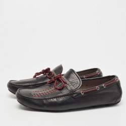 مملوكة مسبقًا Salvatore Ferragamo Black Leather Braided Bow Loafers Size 44
