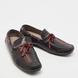 مملوكة مسبقًا Salvatore Ferragamo Black Leather Braided Bow Loafers Size 44