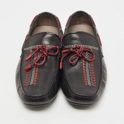 مملوكة  مسبقًا Salvatore Ferragamo Black Leather Braided Bow Loafers Size 44
