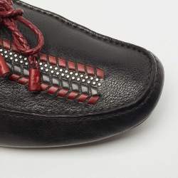 مملوكة مسبقًا Salvatore Ferragamo Black Leather Braided Bow Loafers Size 44