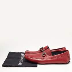 Pre Owned Salvatore Ferragamo Red Textured Leather Gancini Loafers Size 41